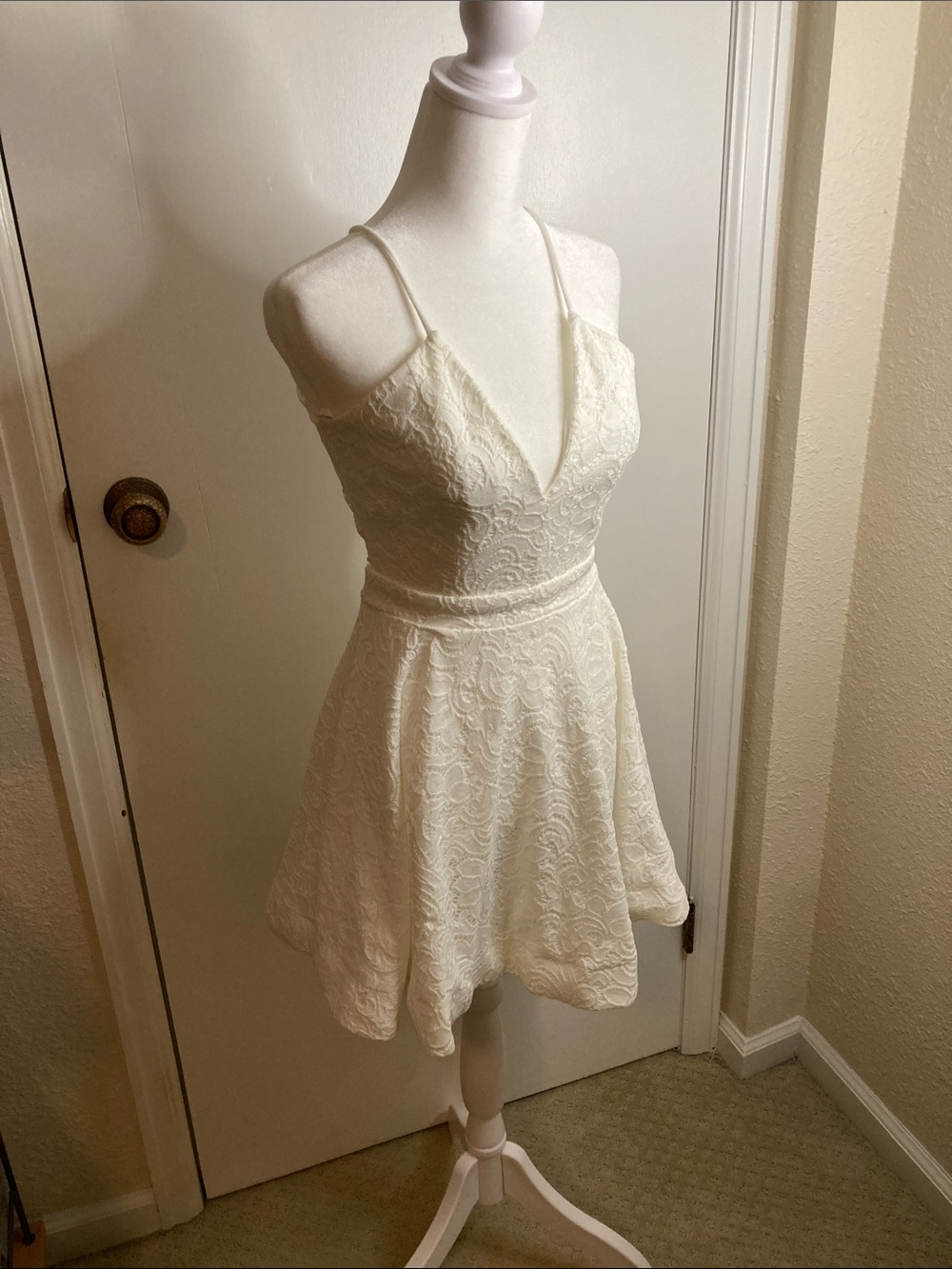 Windsor Ivory Lace Spaghetti-Strap Fit & Flare Mini Dress